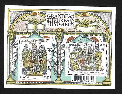 Frankreich 2015: Karl der Große, Charlemagne Roi des Francs Noyon 768 gestempelt