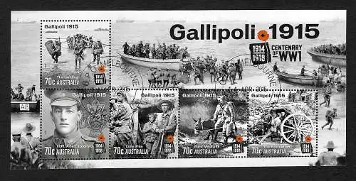 Australien 2015: 100 Jahre Gallipoli, WWI, Block gestempelt