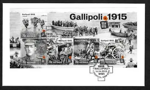 Australien 2015: 100 Jahre Gallipoli, WWI, Block FDC