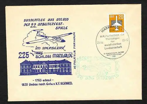 DDR: 225 Jahre Schloss Marxwalde, Segelflugzeug-Post 1988