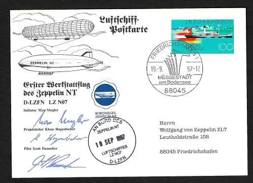 Bund 1997: Erster Werkstattflug des Zeppelin NT, LZ N07, Bordstempel, Bordsiegel