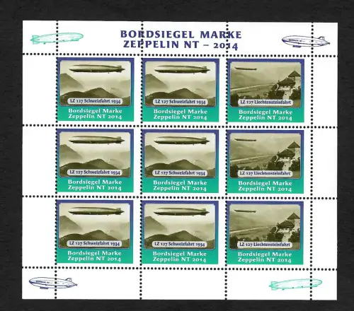 Bund 2014: Bordsiegelmarke LZ 127 Schweizfahrt 1934, Zeppelin NT, Bogen **