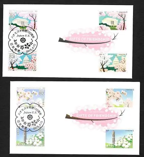 USA 2015: Gifts of Friendship, Friendship with Japan, 2x FDC