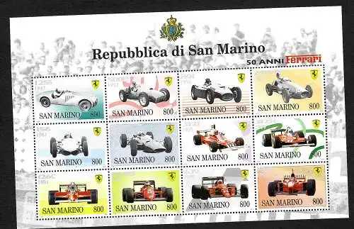 San Marino: 50 anni Ferrari, Ferrari Rennwagen, postfrisch