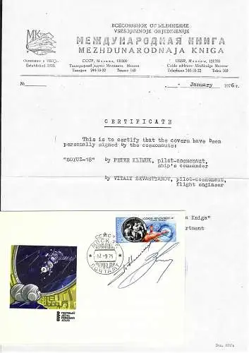 Weltaumbeleg 1976 mit Unterschrift der Kosmonauten, Soyuz-18