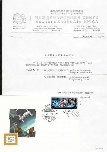 Weltaumbeleg 1976 mit Unterschrift der Kosmonauten, Soyuz-17