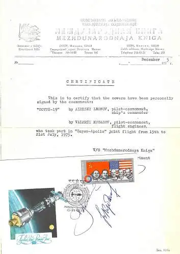 Weltaumbeleg 1976 mit Unterschrift der Kosmonauten, Soyuz-19