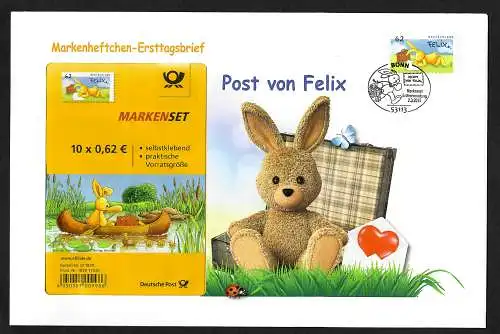 Bund 2015: Markenheftchen FDC: Post von Felix, Hase