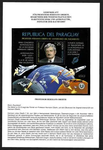 Paraguay 1984: Herman Oberth mit original Unterschrift, Aufdruck Muestra, **