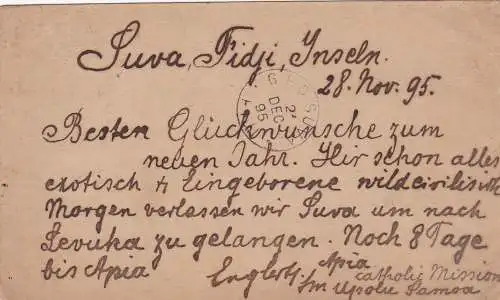 1895: Fiji: post card to Rippberg