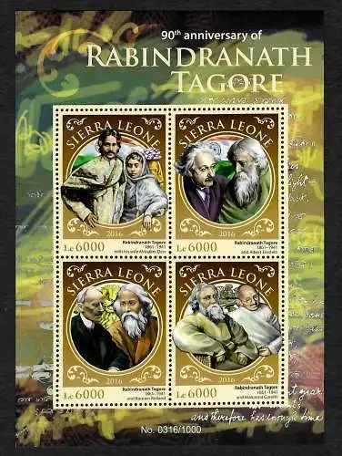 Sierra Leone 2016: Nobelpreisträger Rabindranath Tagore, postfrisch