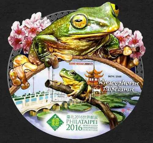 Guinea-Bissau 2016: Philataipei, world stamp, Rhacophorus taipeianus, Frosch