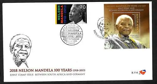 Südafrika 2018: Nelson Mandela 100 years, Joint Issue with Germany, FDC