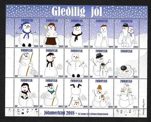 Farör 2018: Schneemänner, Schneemann, Block postfrisch: Gledilig jól