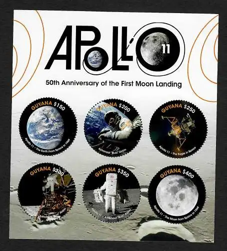 Guyana: Apollo 11, 50th Anniversary of the First Moon Landing, mnh **