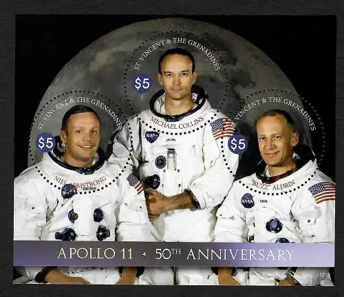 St. Vincent&The Grenadines: Apollo 11, 50th Anniversary, ** mnh