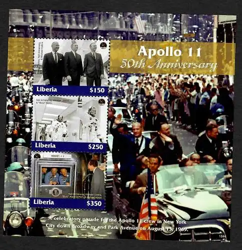 Liberia: Apollo 11, 50th Anniversary, Armstrong Aldrin, Collins, ** mnh