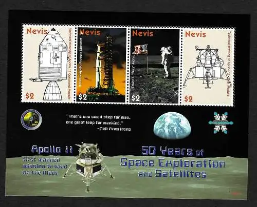 Nevis: Apollo 11, 50th Anniversary, Block, ** mnh