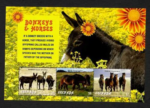 Grenada: Donkeys & Horses, Esel und Pferde, postfrisch