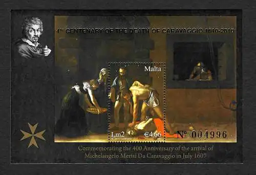 Malta 2007: 400 Todestag von Michelangelo Merisi Da Caravaggio, postfrisch