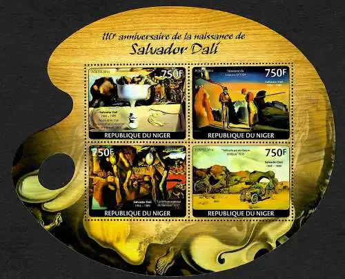 Niger 2014: Salvador Dali, Briefmarkenblock postfrisch