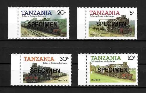 Tanzania: Salute to Tanzania Railways, SG 430/33, SPECIMEN Overprint, mnh