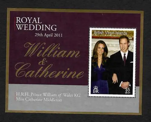 British Virgin Islands 2011: Royal Wedding William & Catherine, Block mnh, **