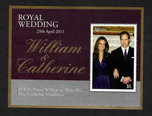 Nauru 2011: Royal Wedding William & Catherine, Block mnh, **