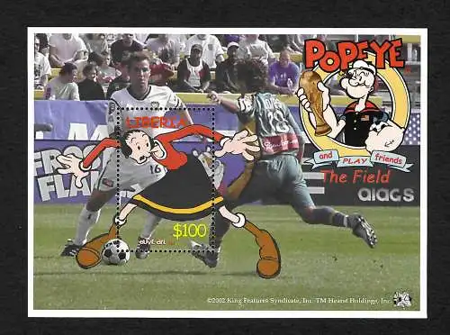 Liberia 2002: Popeye and friends play the Field: Soccer, mnh, ** postfrisch