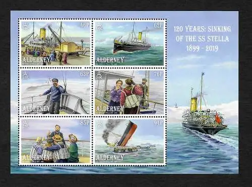 Alderney 2019: 120 years: Sining of the SS Stella,  postfrisch, **