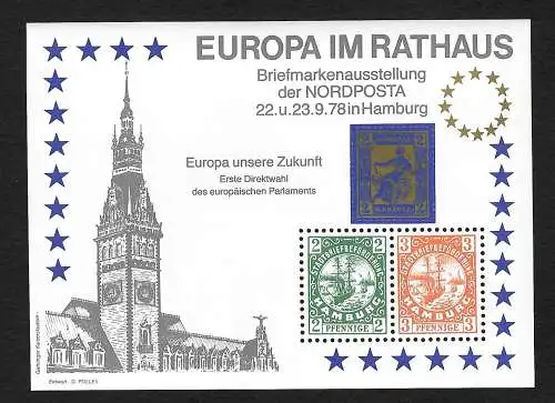 Bund 1978: Europa im Rathaus: Nordposta, Vignettenblock, Historische Stadtpost