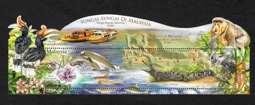 Malaysia 2018: Sungai-Sungai di Malaysia: Krokodil, Delphine, Affen, Fische, mnh