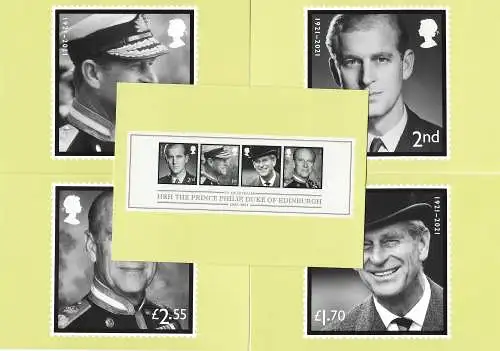 GB 2021: In Memoriam HRH the Prince Philip, Duke of Edinburgh, 5x postcards