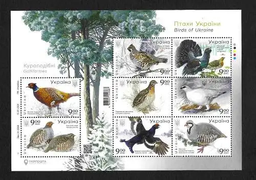 Ukraine 2021: Birds of Ukraine, Galliformes, Kleinbogen, postfrisch