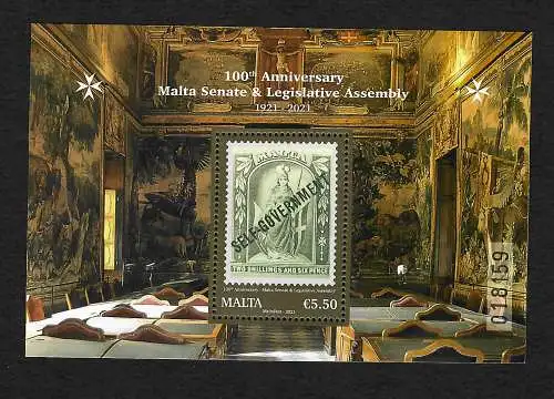 Malta 2021: 100th Anniversary Malta Senate & Legislative Assembly, mnh