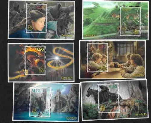 Neuseeland 2021: The Lord of the Rings, Herr der Ringe, 6x Blocks, **