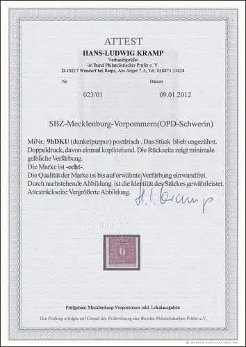 SBZ MiNr. 9 b DKU, ** postfrisch, mit BPP Attest Kramp