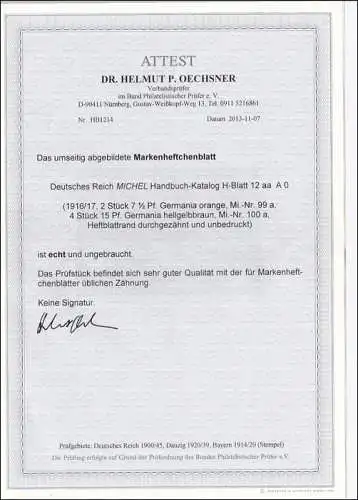 DR MiNr. Zdr HBl. 12 aa A o * , BPP Attest Oechsner