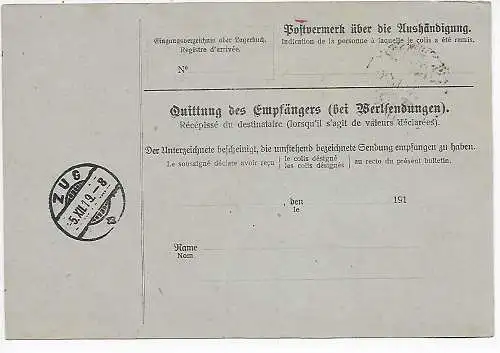 Paketkarte Buchhandlung Leipzig nach Zug 1916 zollfrei über Lindau