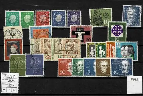 Bund: MiNr. 302-325, Jahrgang 1959, gestempelt