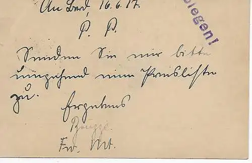Feldpostkarte 1917 MSP: S.M.S. Frankfurt #209 nach Berlin