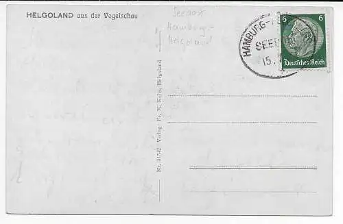Ansichtskarte Helgoland Vogelschau: Seepost Hamburg-Helgoland 1934
