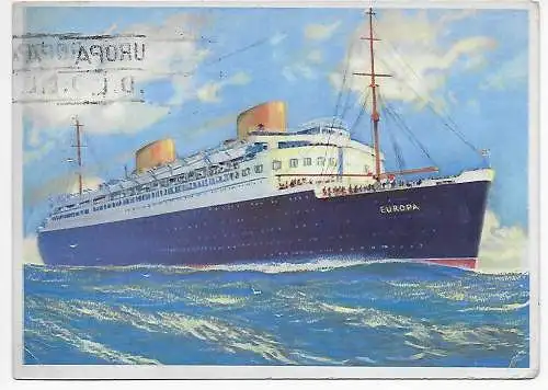 Ansichtskarte Dampfer Europa: Bremen-New York, Seepost, 