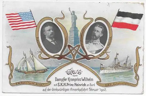 Ansichtskarte Dampfer Kronprinz Wilhelm, Schiffspost Bremen NY 1902