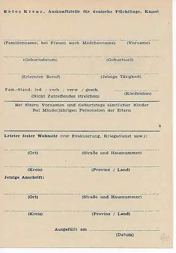 Ganzsache 1945 Überstempelt, Suchdienst Rotes Kreuz, Flüchtlinge