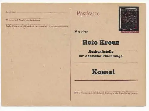 Ganzsache 1945 Überstempelt, Suchdienst Rotes Kreuz, Flüchtlinge, ausgefüllt