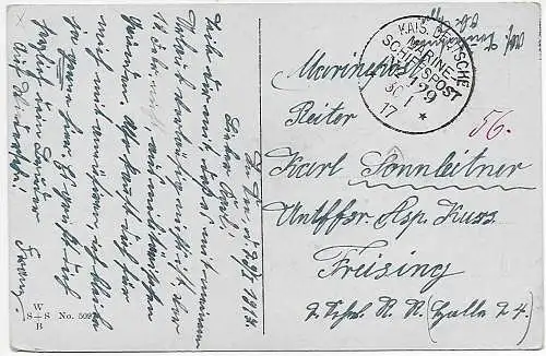 AK Stilles Glück, Marine Schiffspost #129 nach Freising 1917
