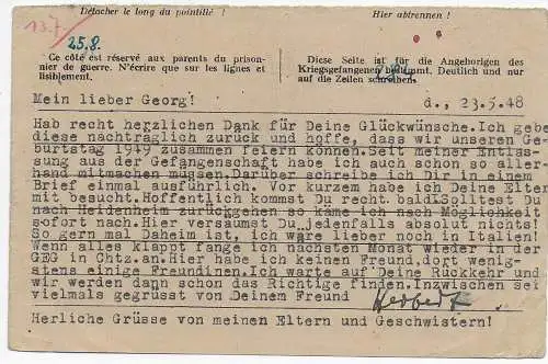 Kgf/PoW: Heidenau 1948 nach Mulhouse, France, Zensur