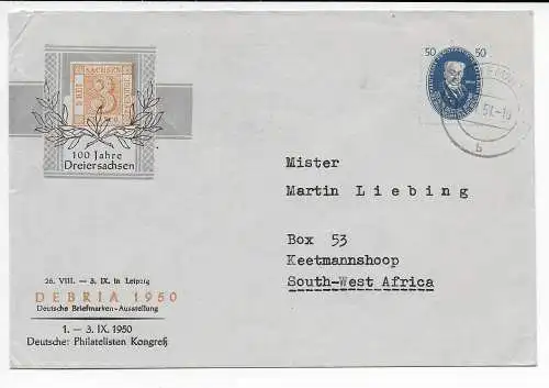 DDR 1951: Debria Philatelisten Kongress nach Keetmannshoop, DSWA