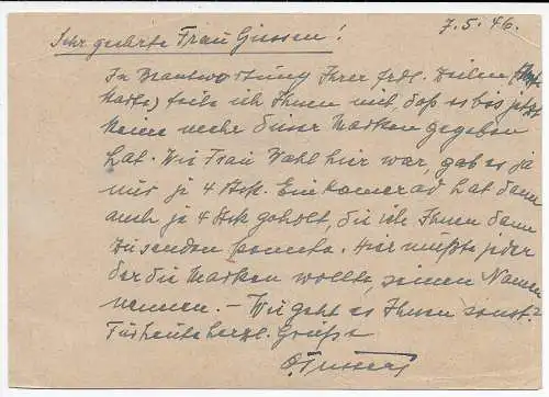 Franz. Zone: Not-Ganzsache Speyer 1946 nach Deidesheim, Gebühr bezahlt